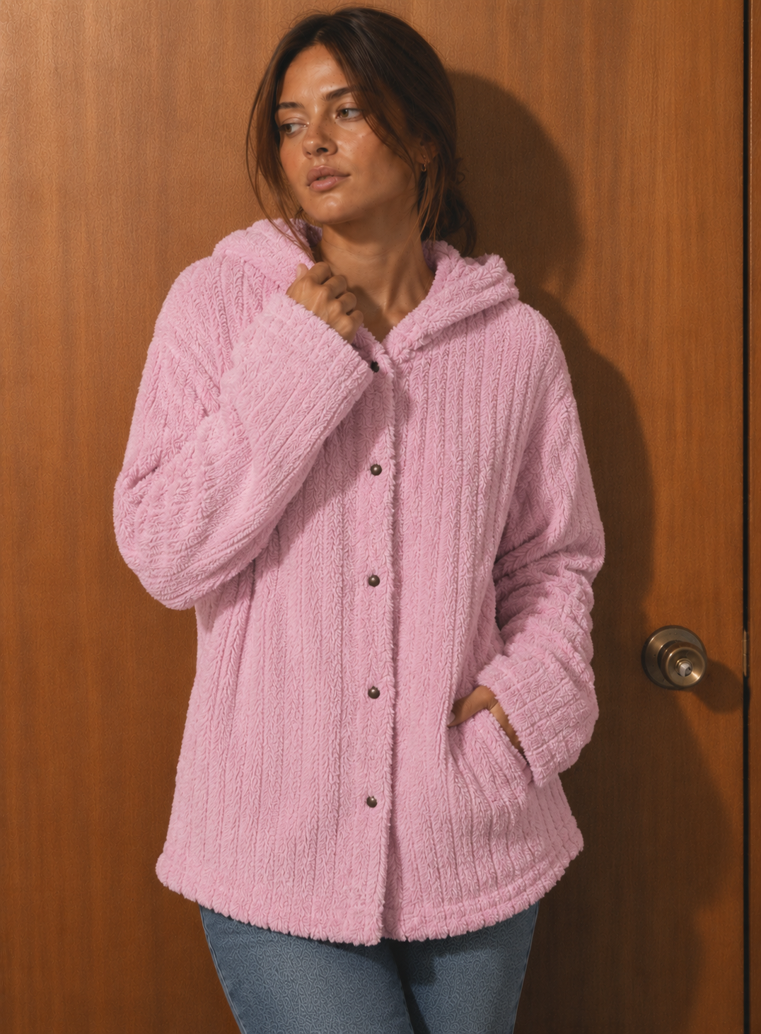 Chaqueta Teddy con Capucha Texturizada