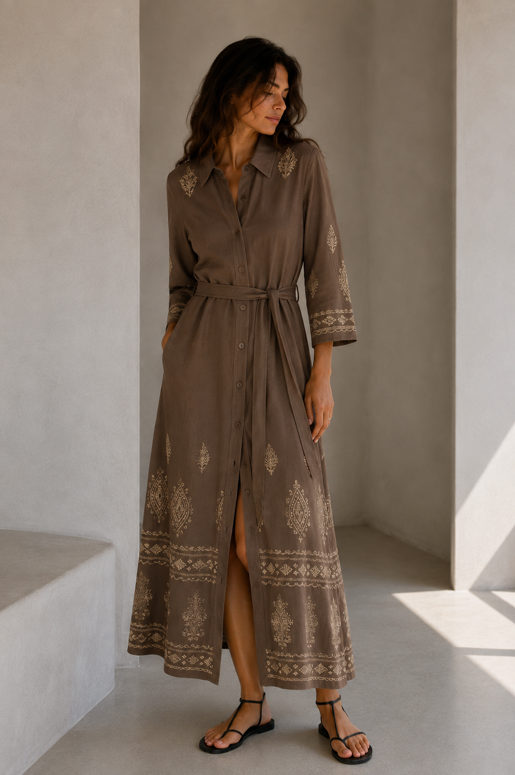 Vestido camisero bordado aura
