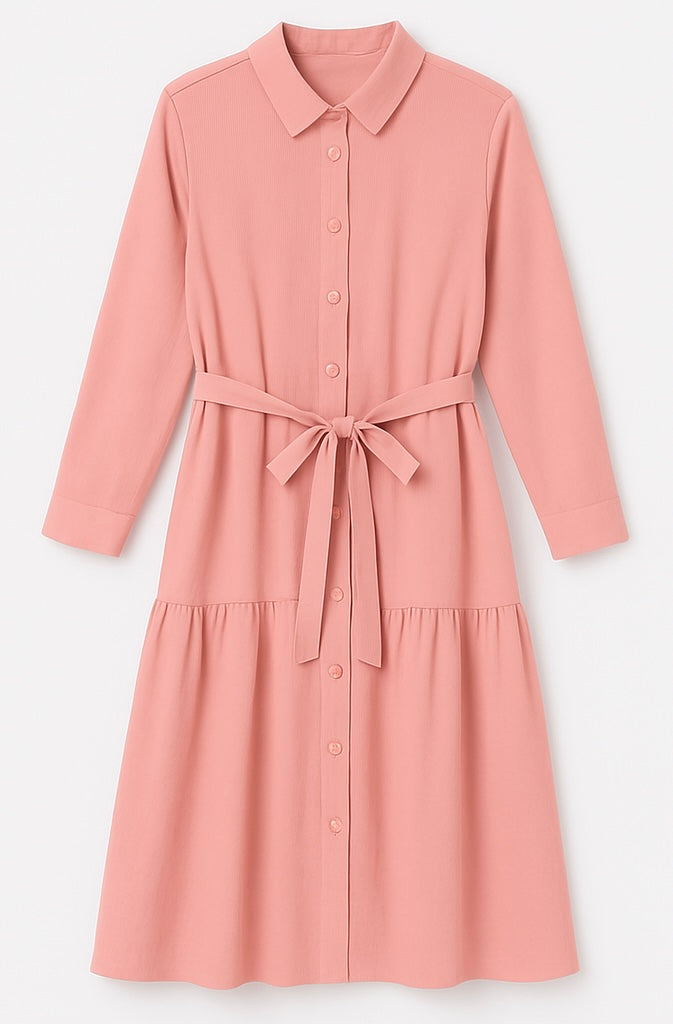 Vestido Camisero Midi con Cinturón Ajustable