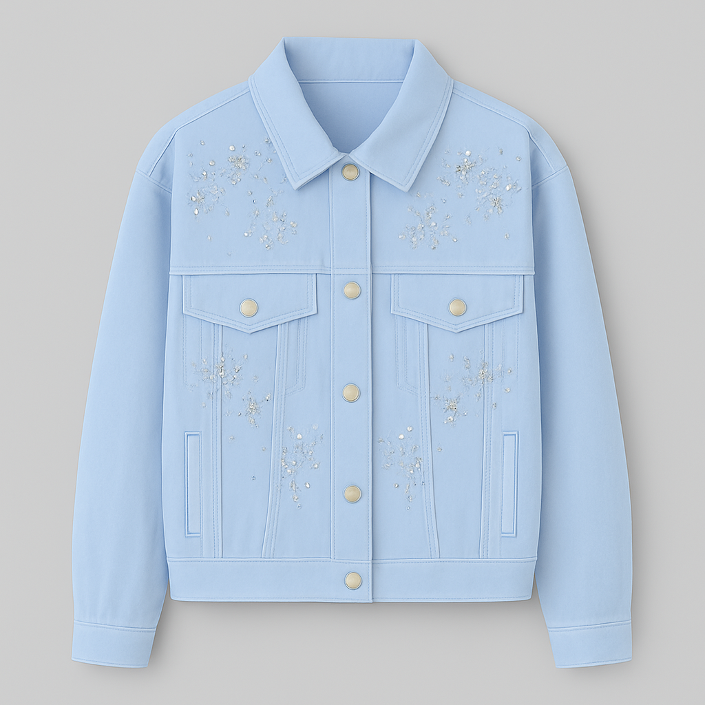 Chaqueta vaquera bordada con pedrería en tonos pastel