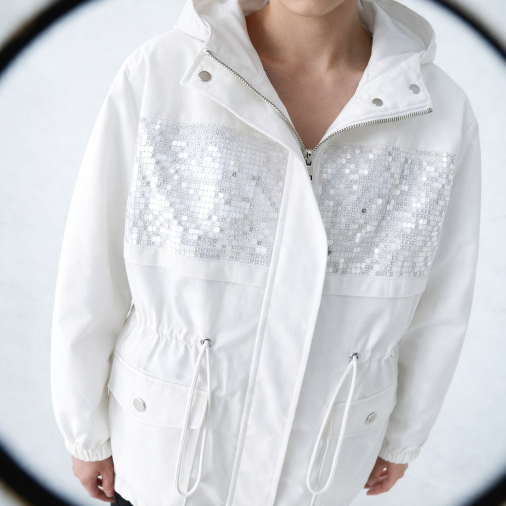 Chaqueta con lentejuelas y capucha