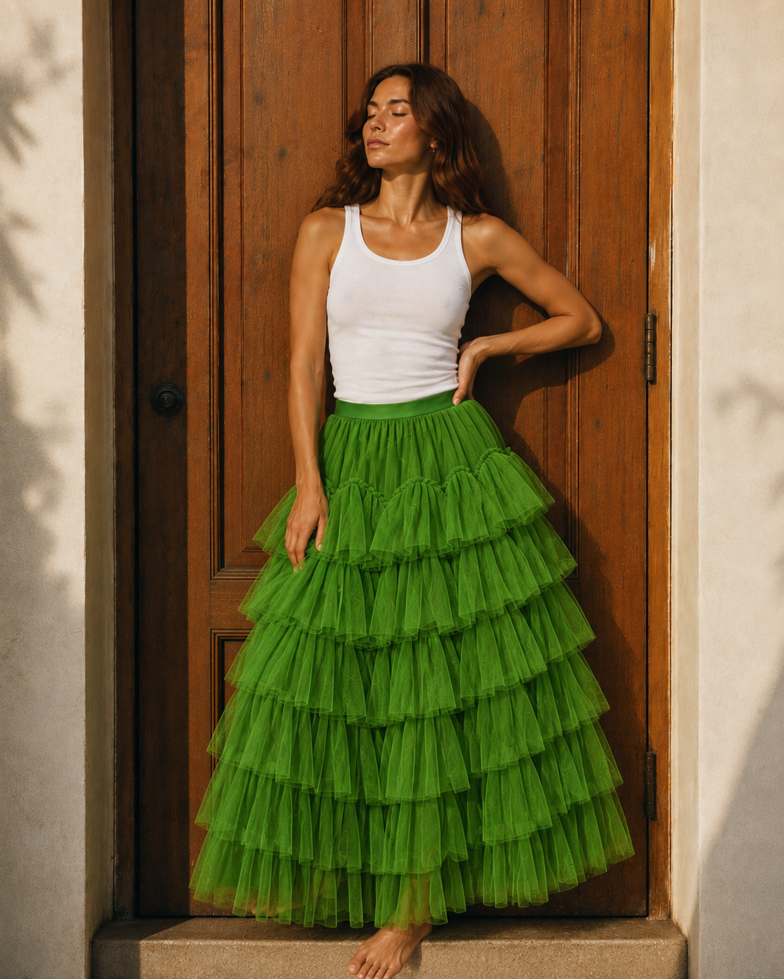 Falda Maxi de Tul con Volantes