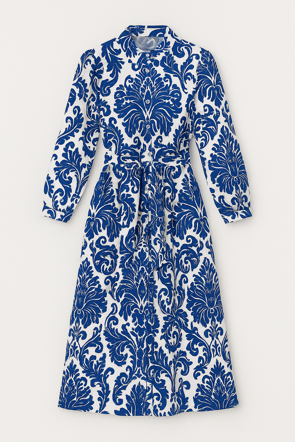 Vestido largo estampado barroco con cinturón