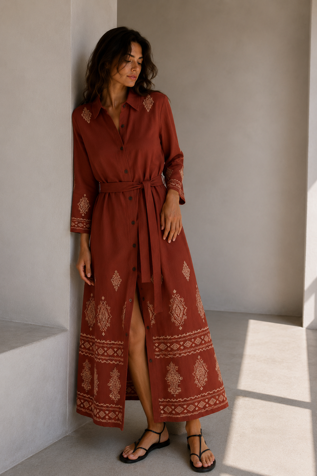 Vestido camisero bordado aura