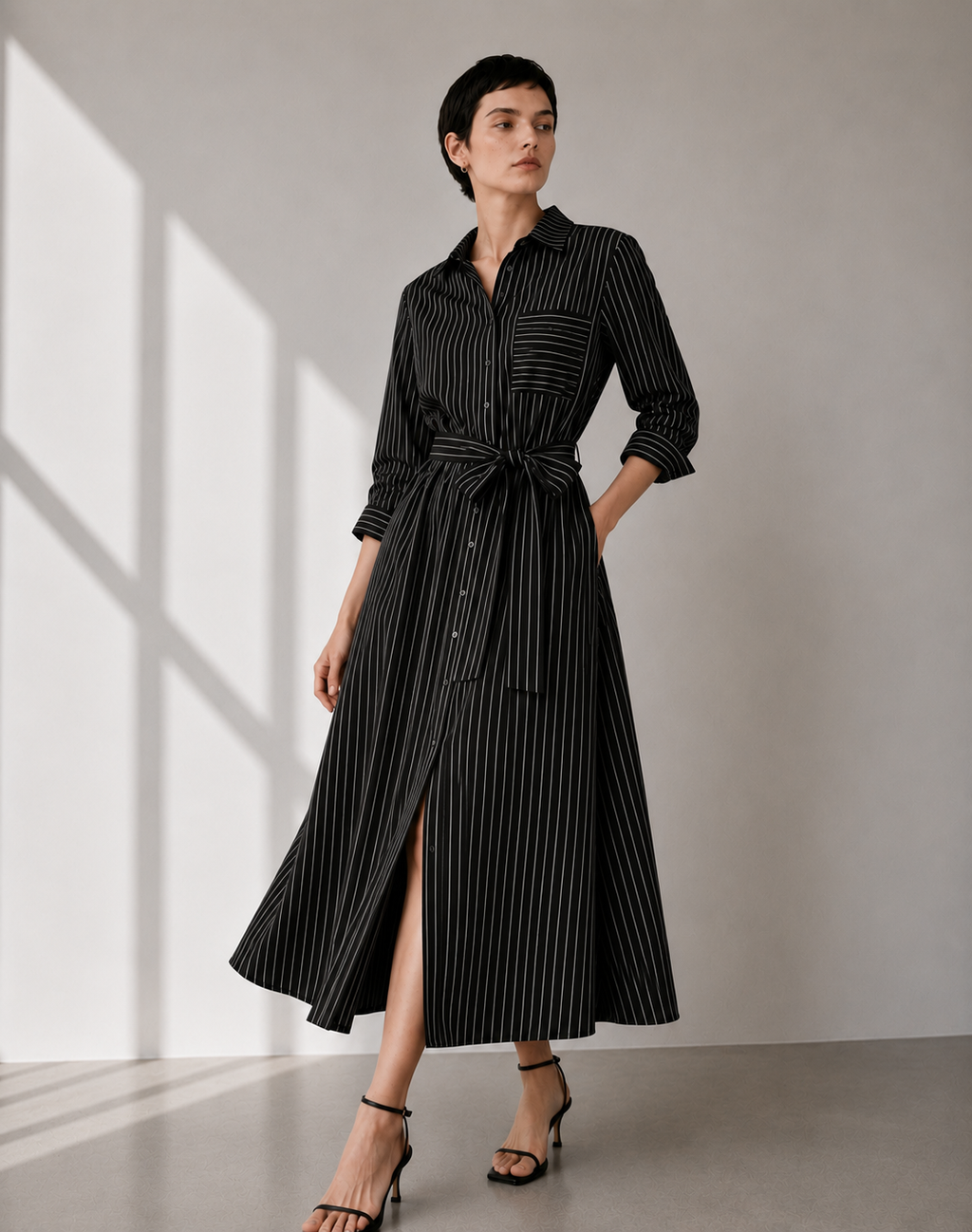 Long striped shirt dress