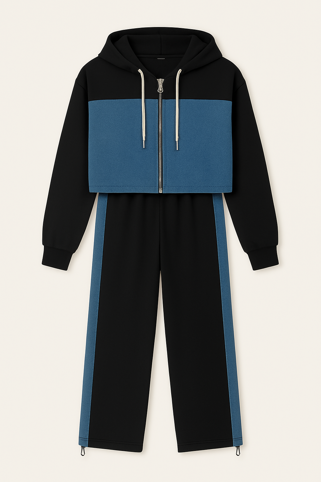 Conjunto con capucha y paneles de mezclilla