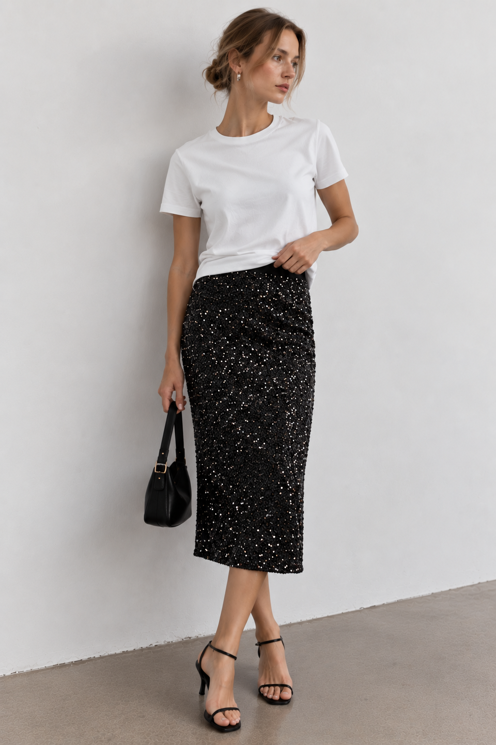Falda midi Stella brillante de lentejuelas