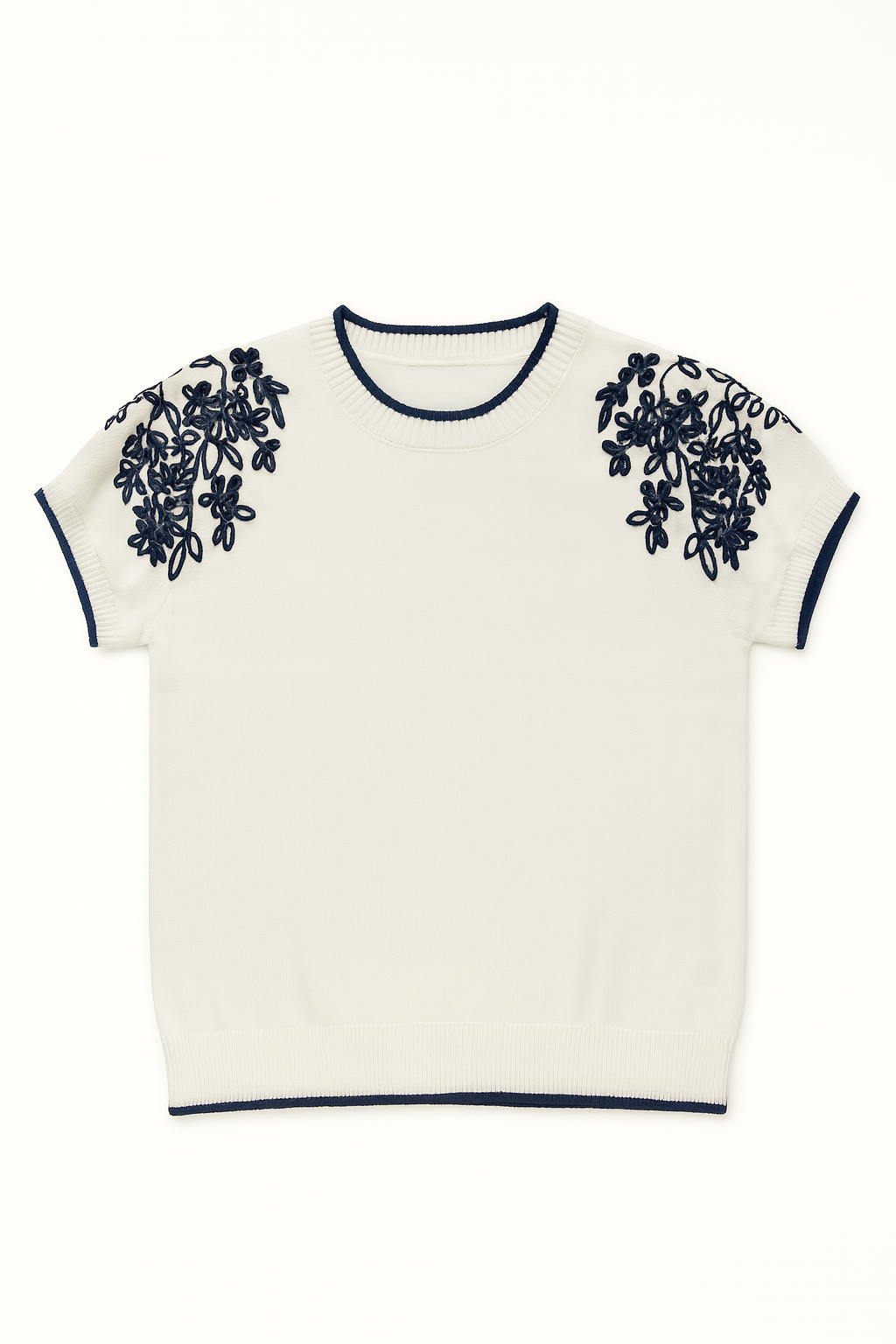Camiseta de punto bordada con flores
