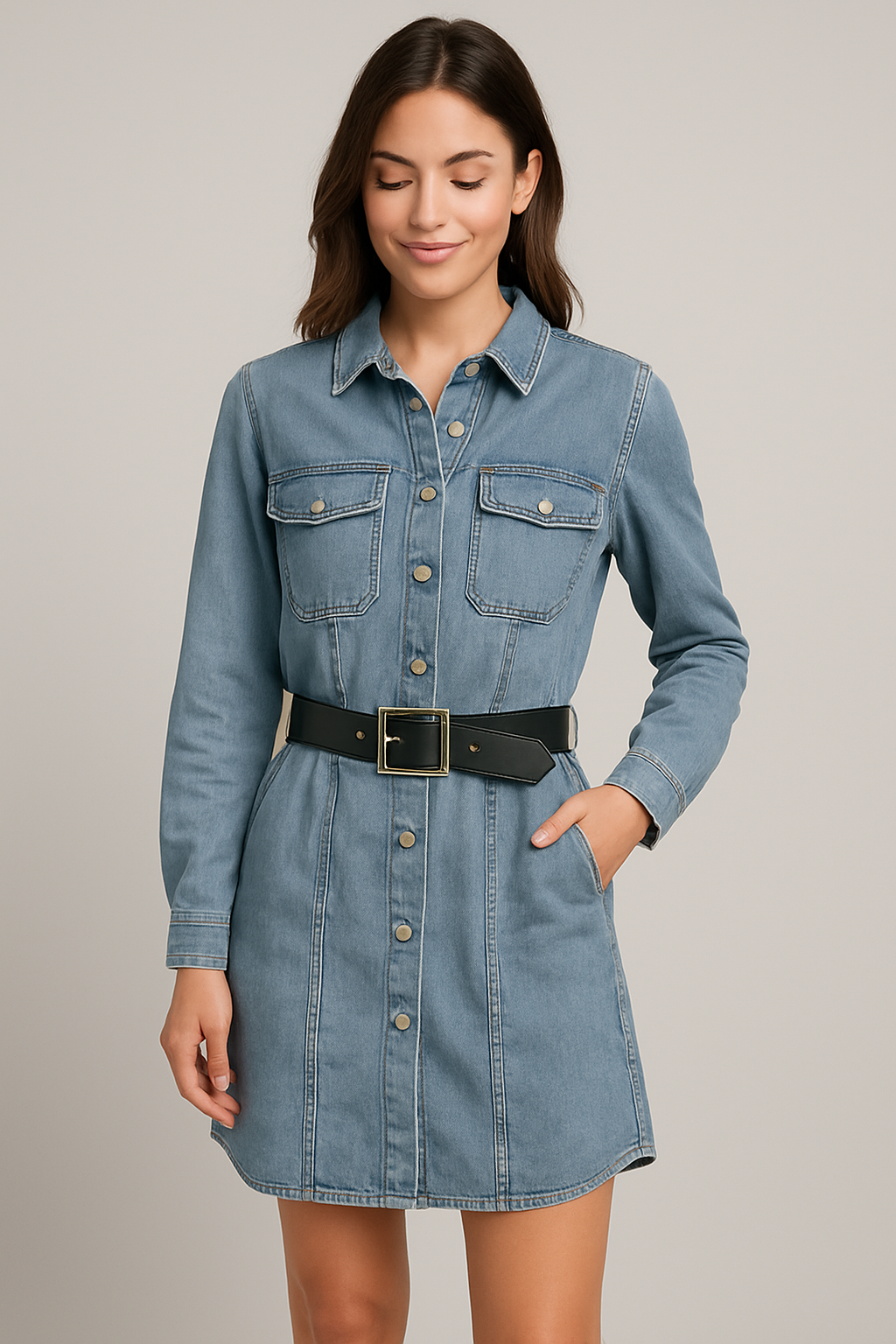 Vestido denim de mezclilla con cinturón