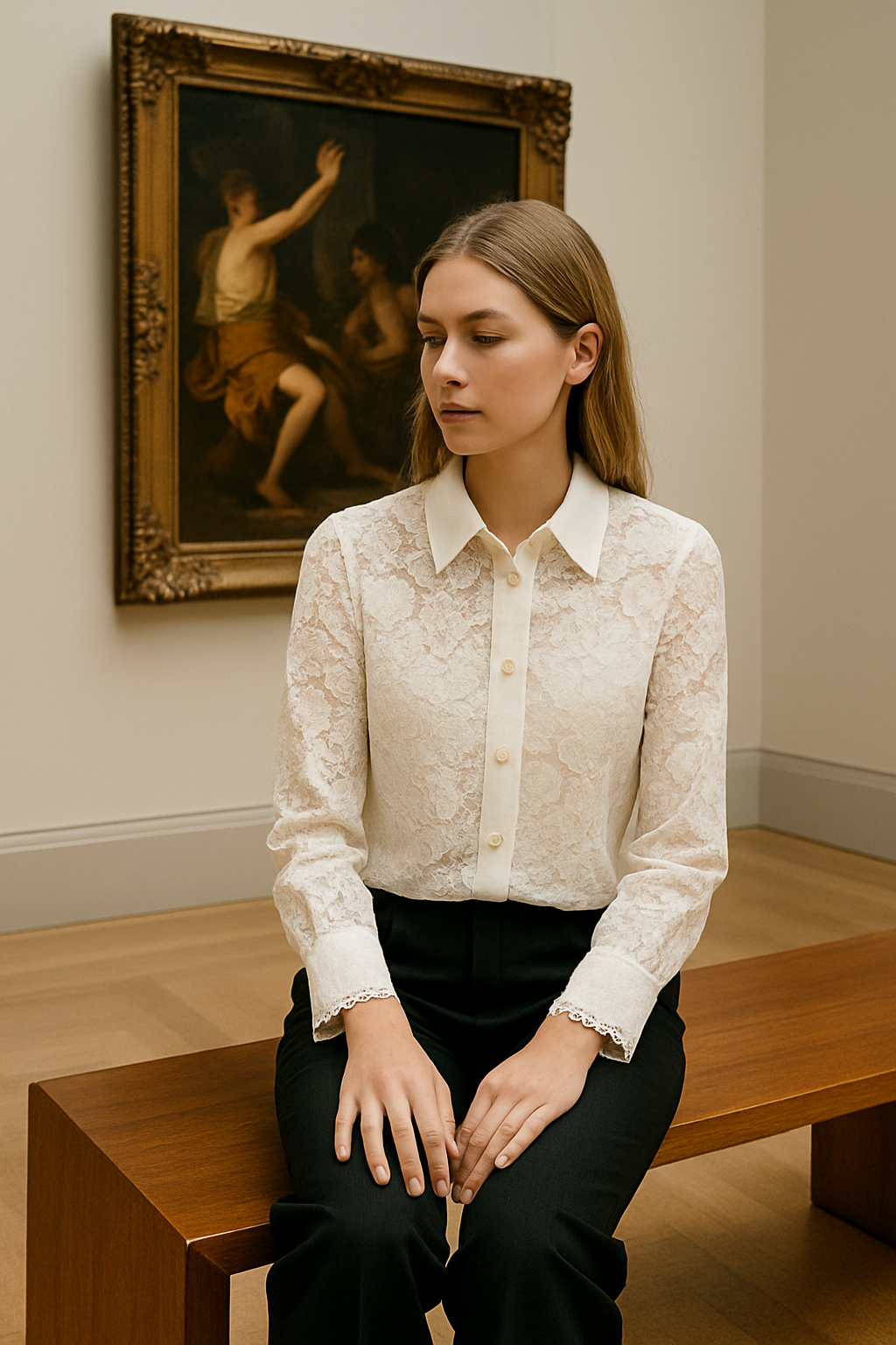 Blusa de encaje con botones decorativos