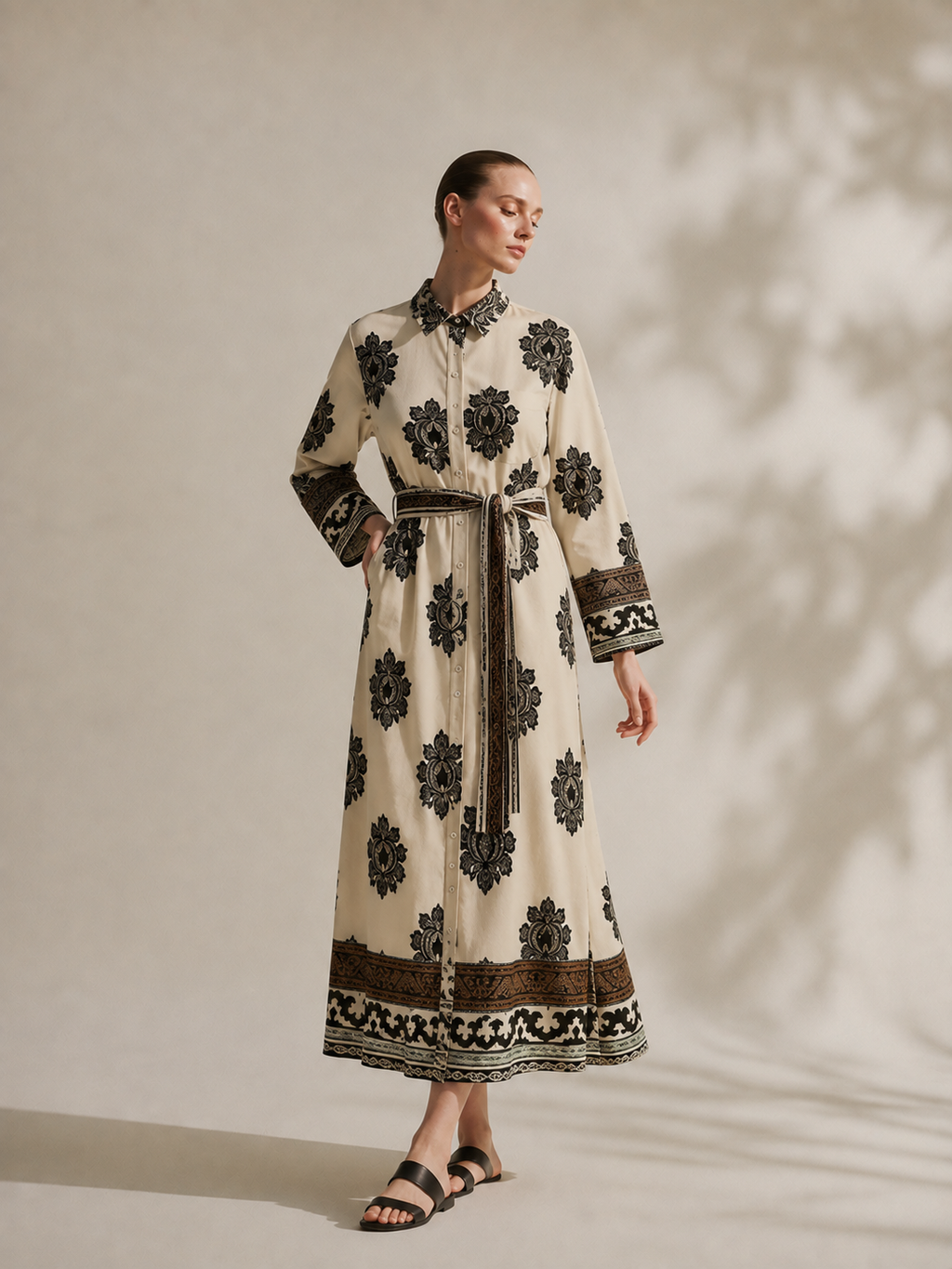 Vestido Camisero Largo Print Ornamental