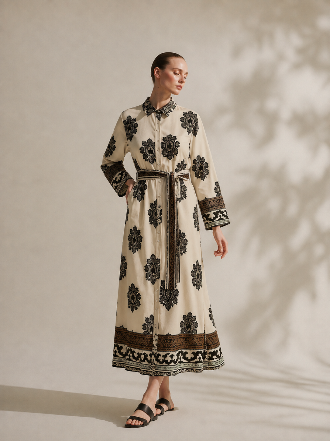 Vestido Camisero Largo Print Ornamental
