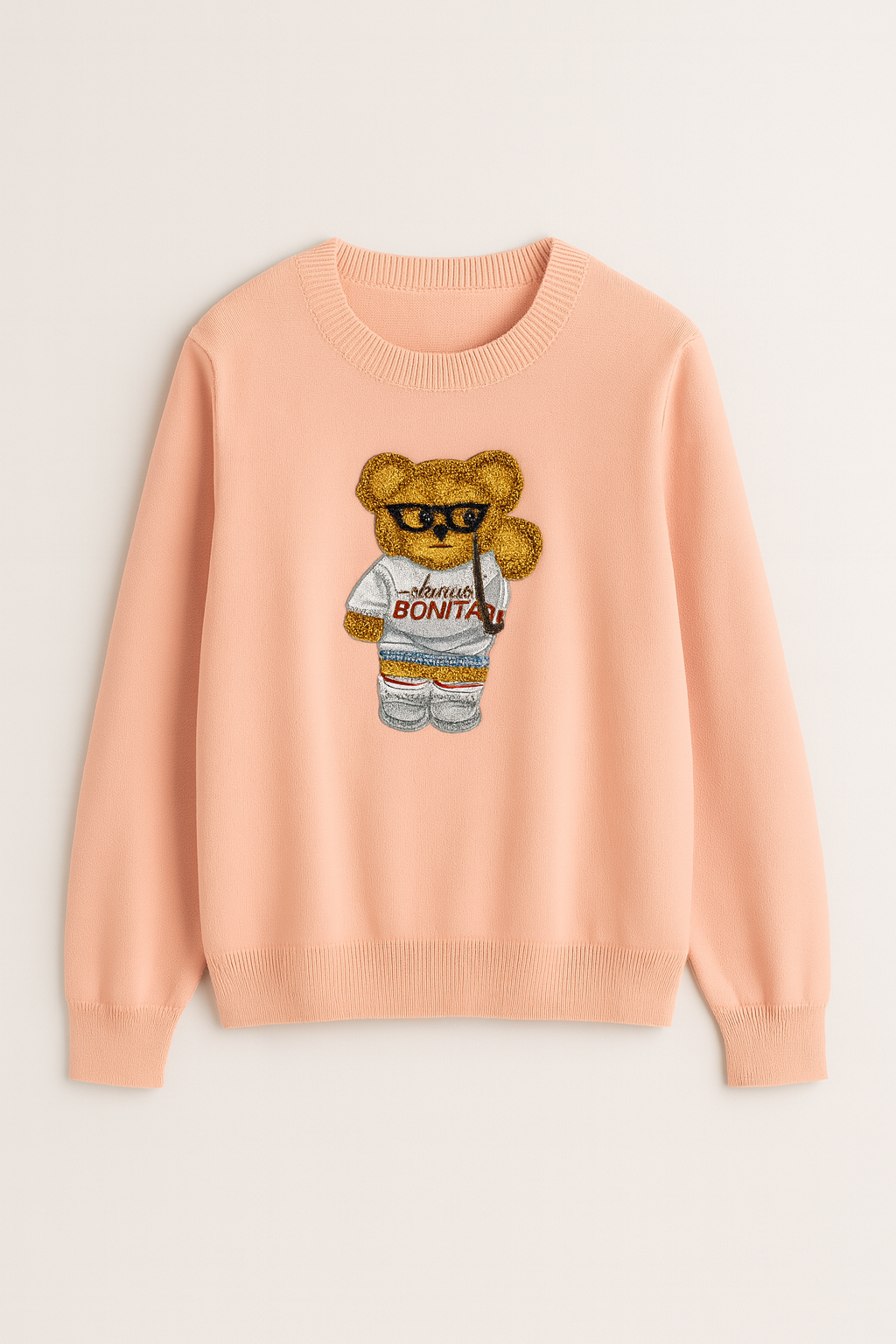 Green Sweater with Teddy Bear Embroidery “Pretty and Chic”