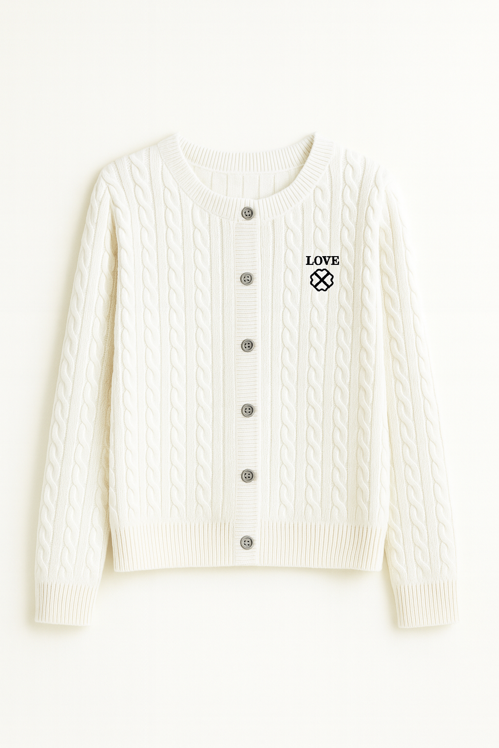 Cárdigan de Punto Trenzado con Botones y Bordado “LOVE”