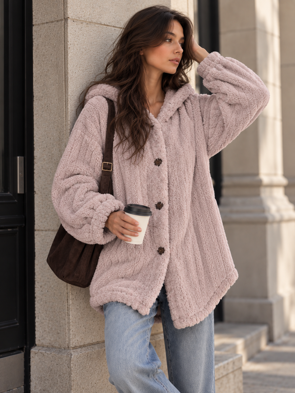 Chaqueta Teddy con Capucha Texturizada