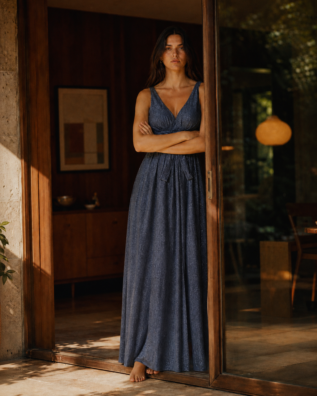 Vestido largo Lumen con brillo sutil
