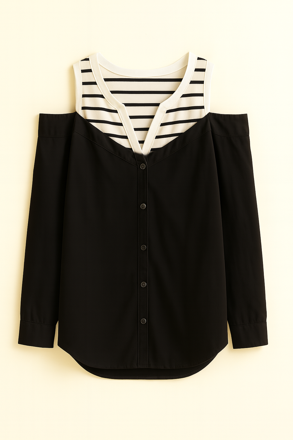 Blusa hombros descubiertos con escote combinado