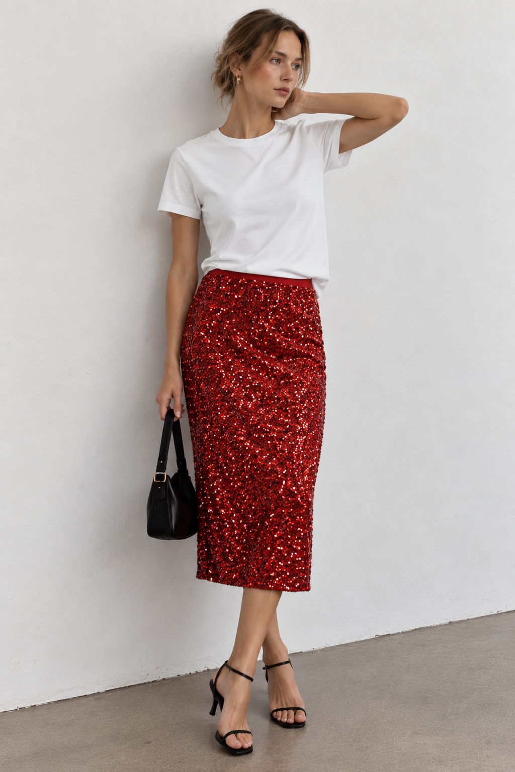 Falda midi Stella brillante de lentejuelas
