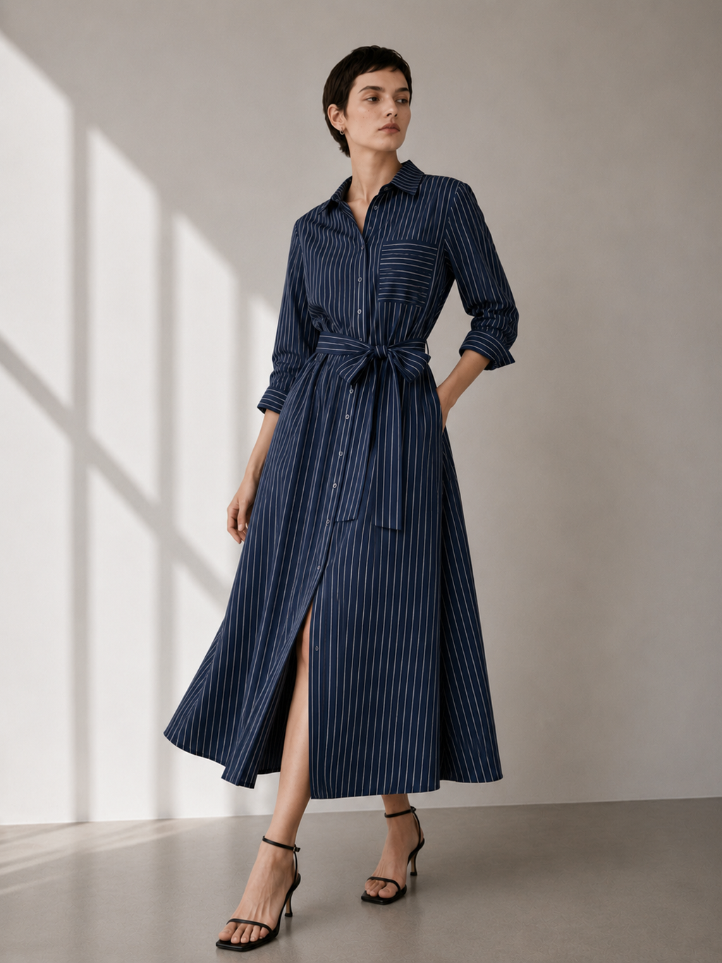 Long striped shirt dress