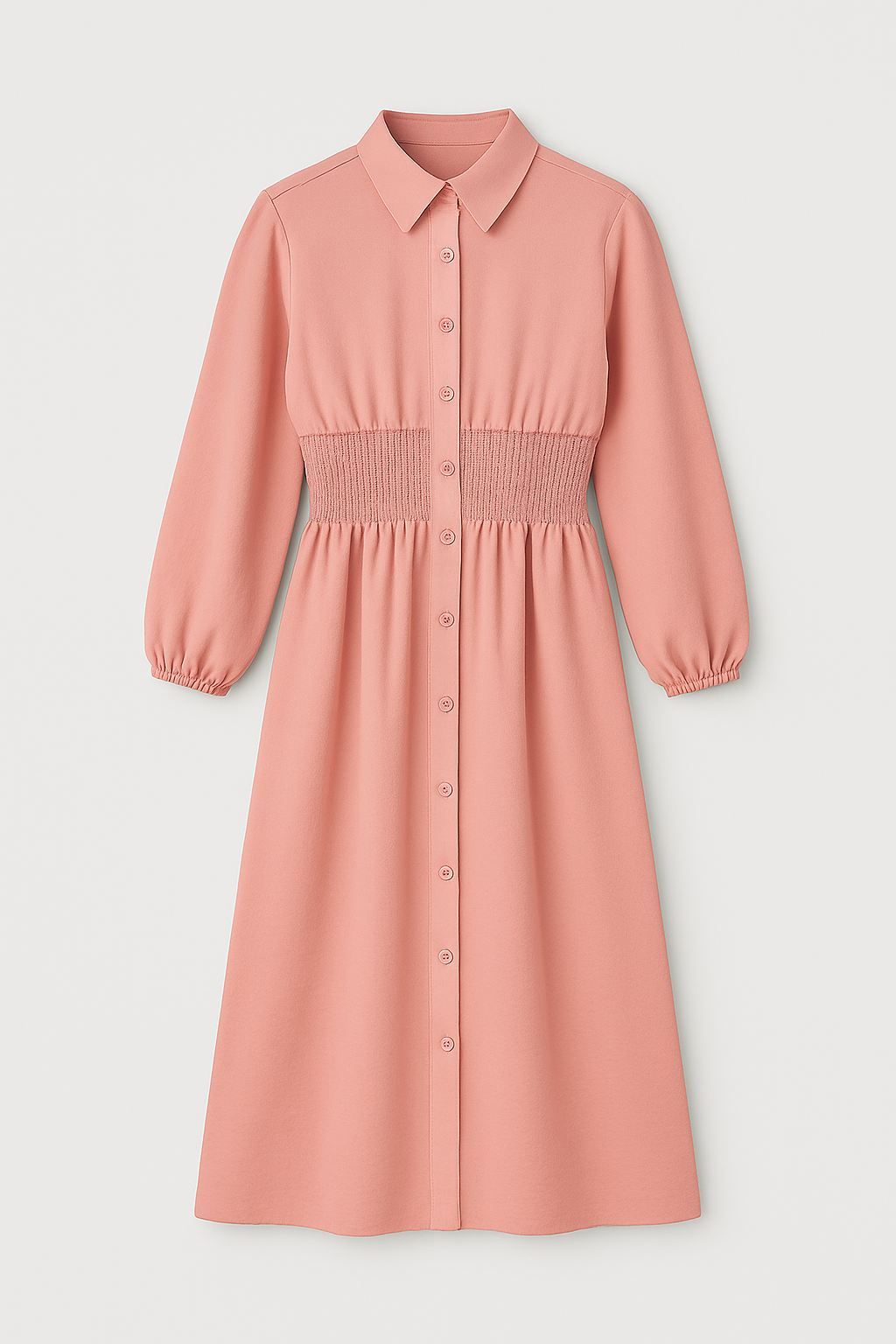 Vestido camisero midi con cintura fruncida