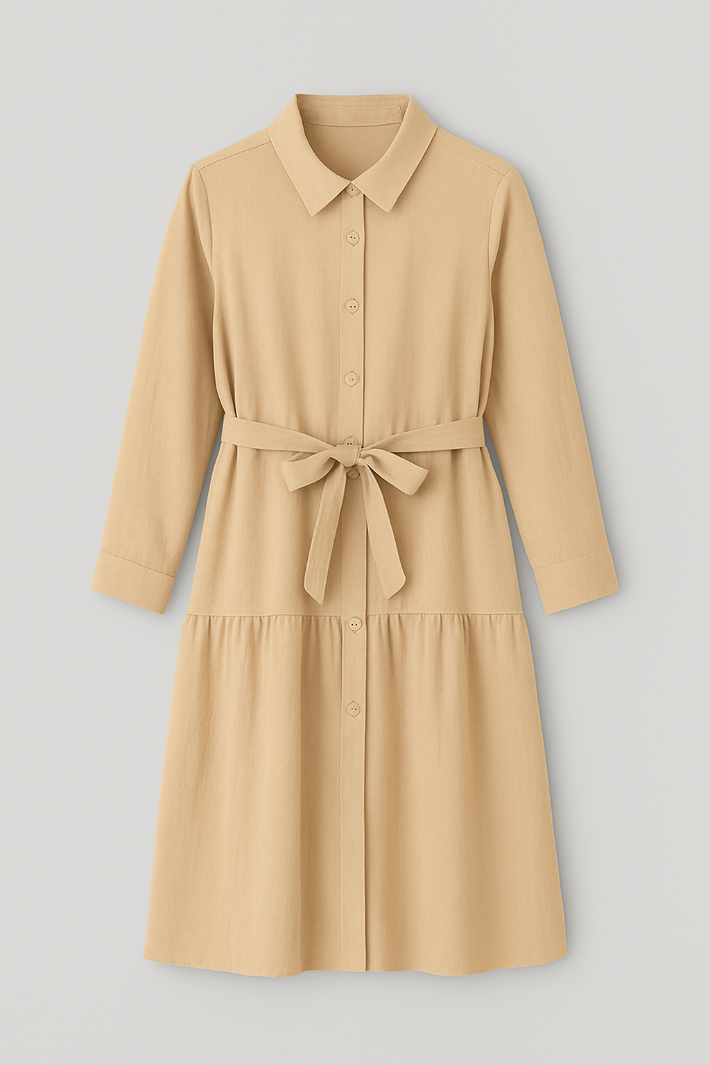 Vestido Camisero Midi con Cinturón Ajustable