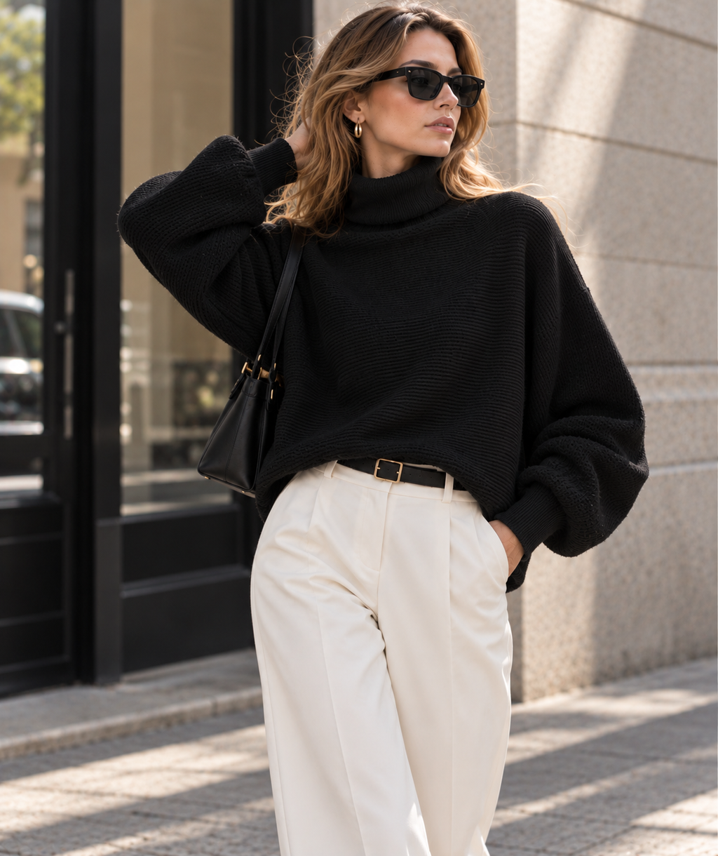 Jersey Oversize de Cuello Alto – Punto Suave