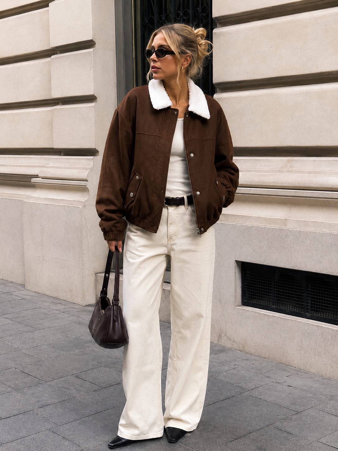 Chaqueta Bomber con Cuello de Borreguito