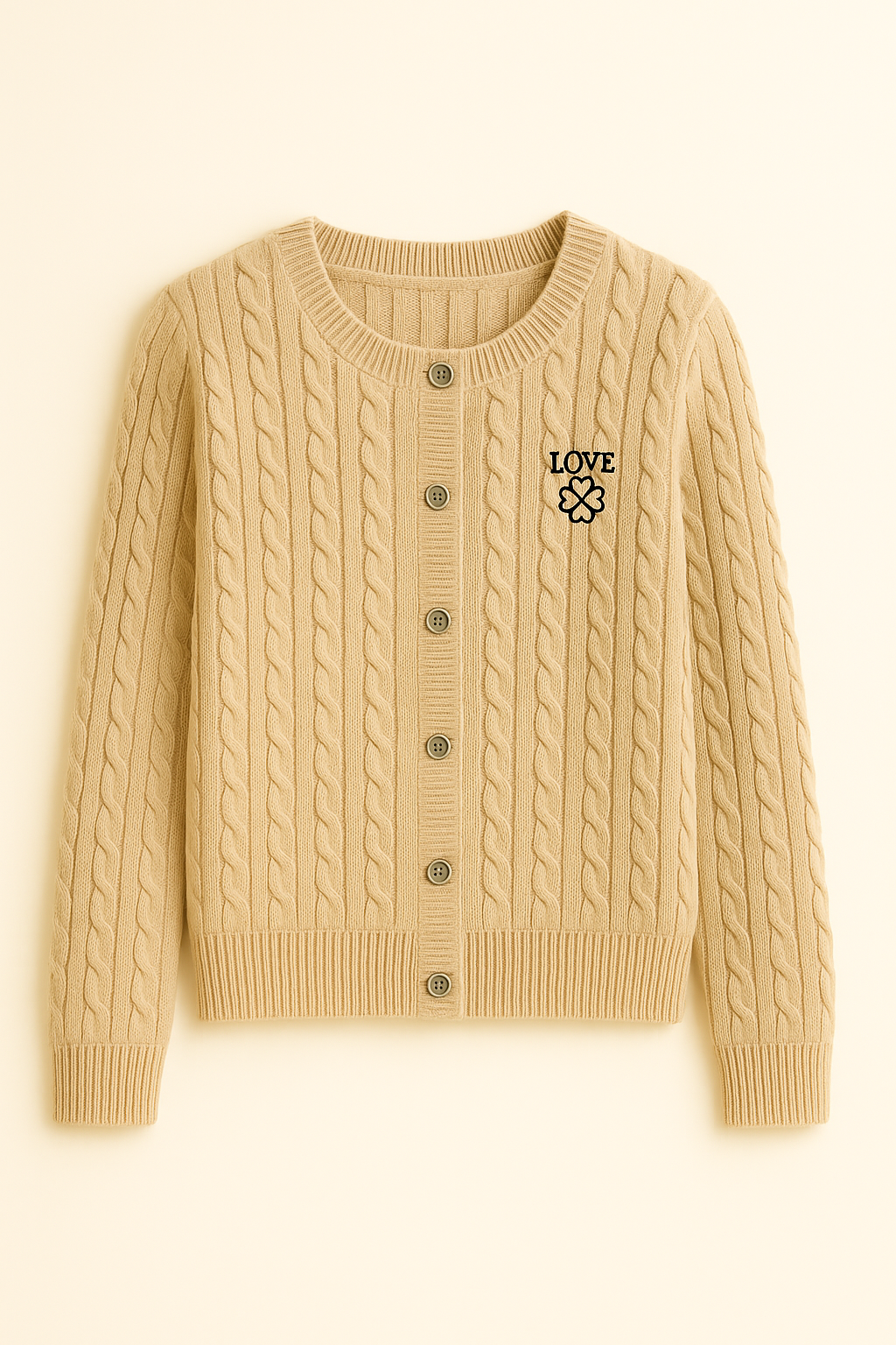 Cárdigan de Punto Trenzado con Botones y Bordado “LOVE”