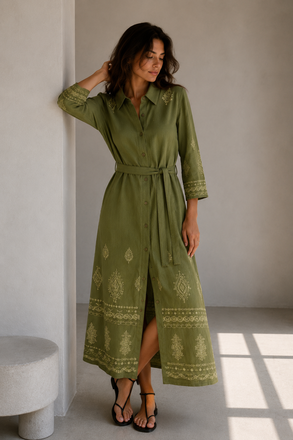 Vestido camisero bordado aura