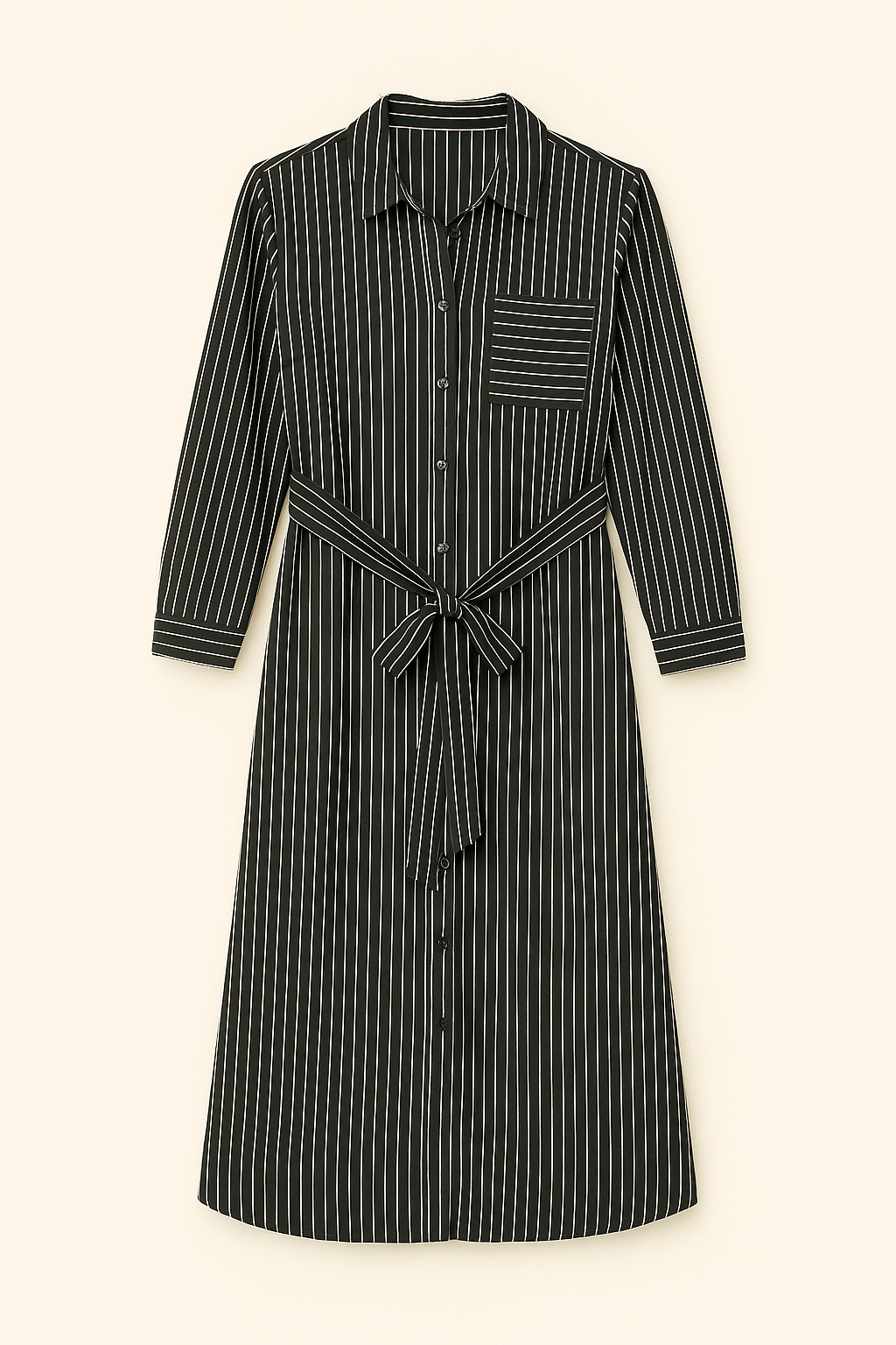 Vestido camisero largo a rayas