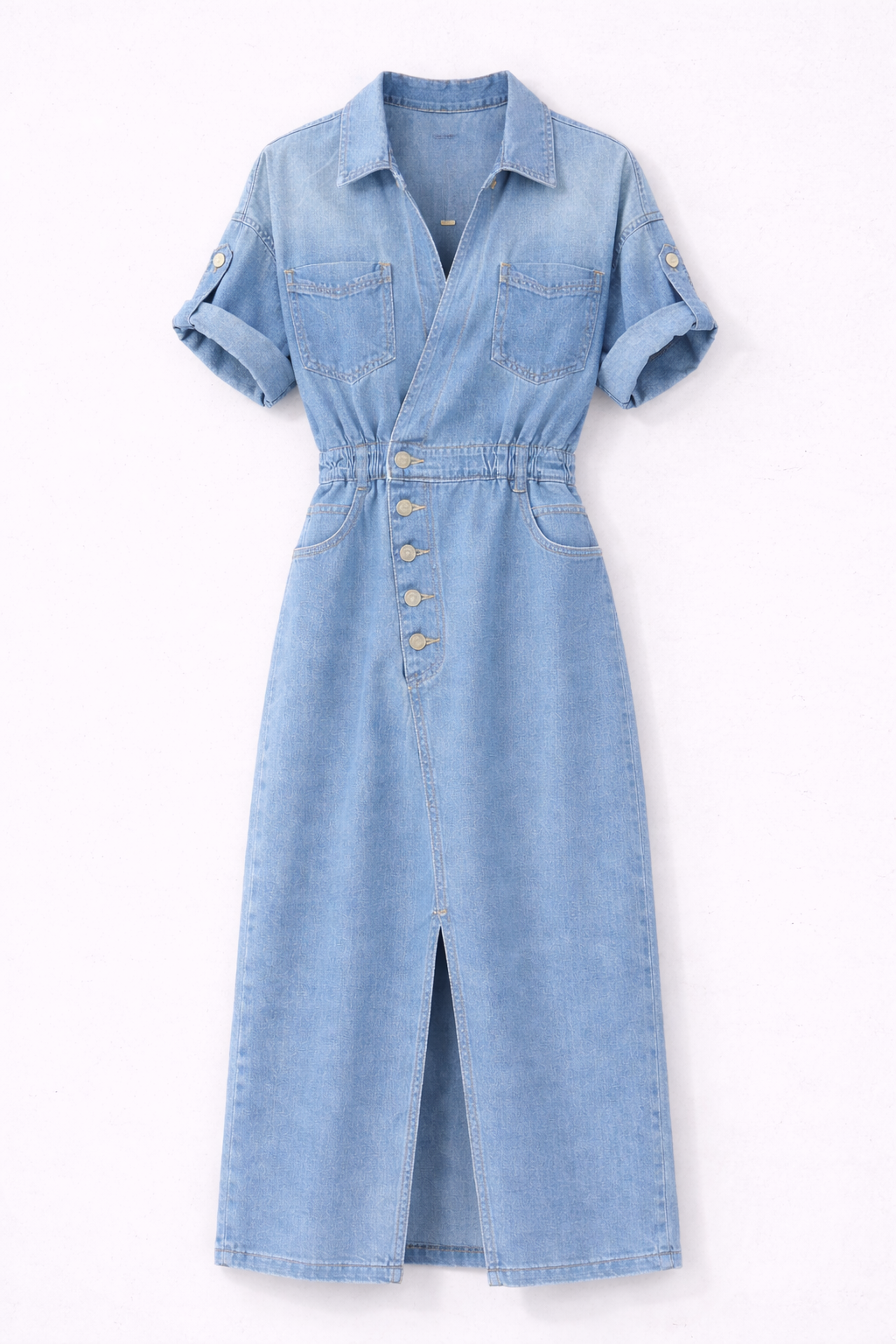 Vestido Denim Midi Cruzado con Botones
