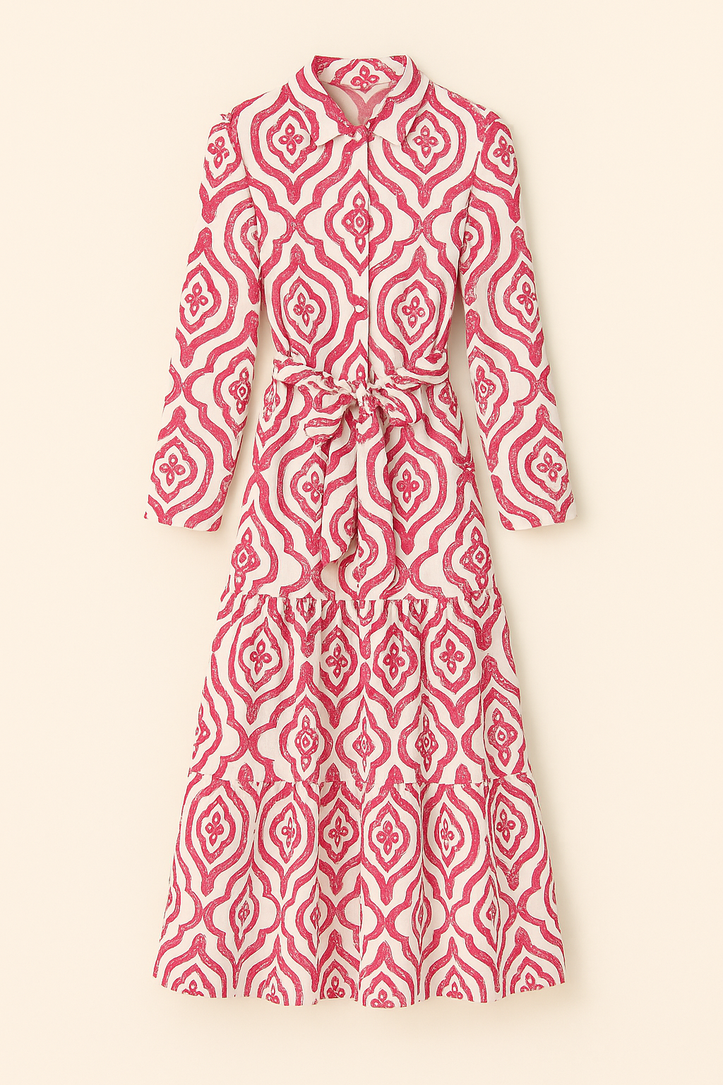 Vestido largo estampado geométrico con cinturón ajustable