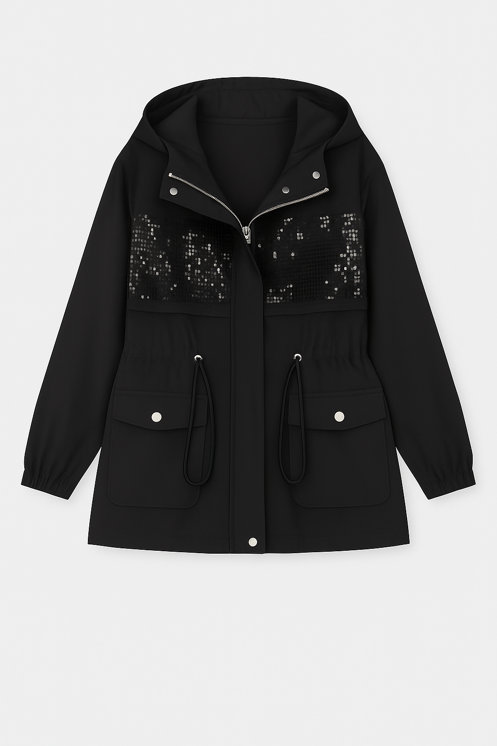 Chaqueta con lentejuelas y capucha