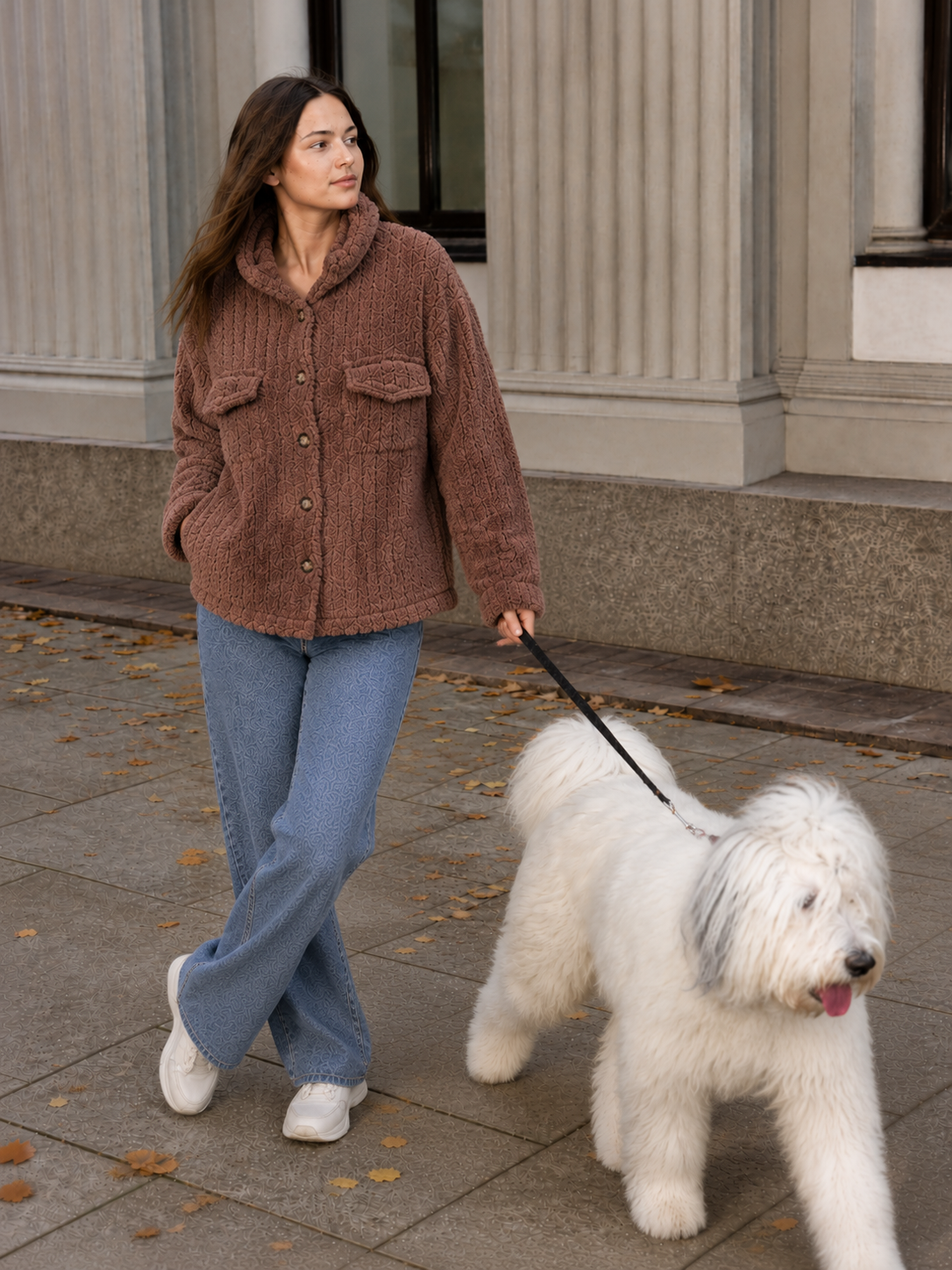 Chaqueta Teddy Texturizada con Bolsillos