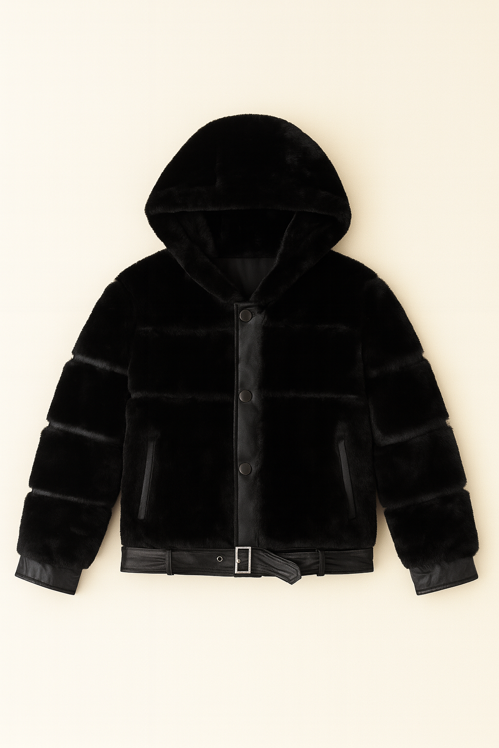 Chaqueta “Noche Suave” con Capucha de Piel Sintética