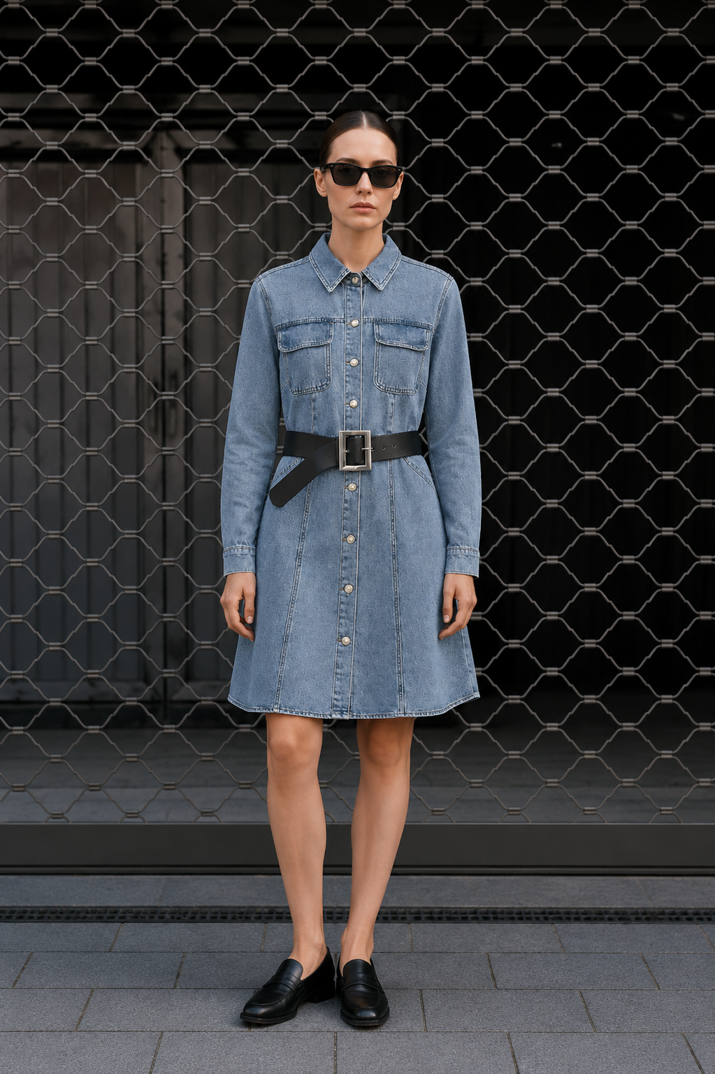 Vestido denim de mezclilla con cinturón