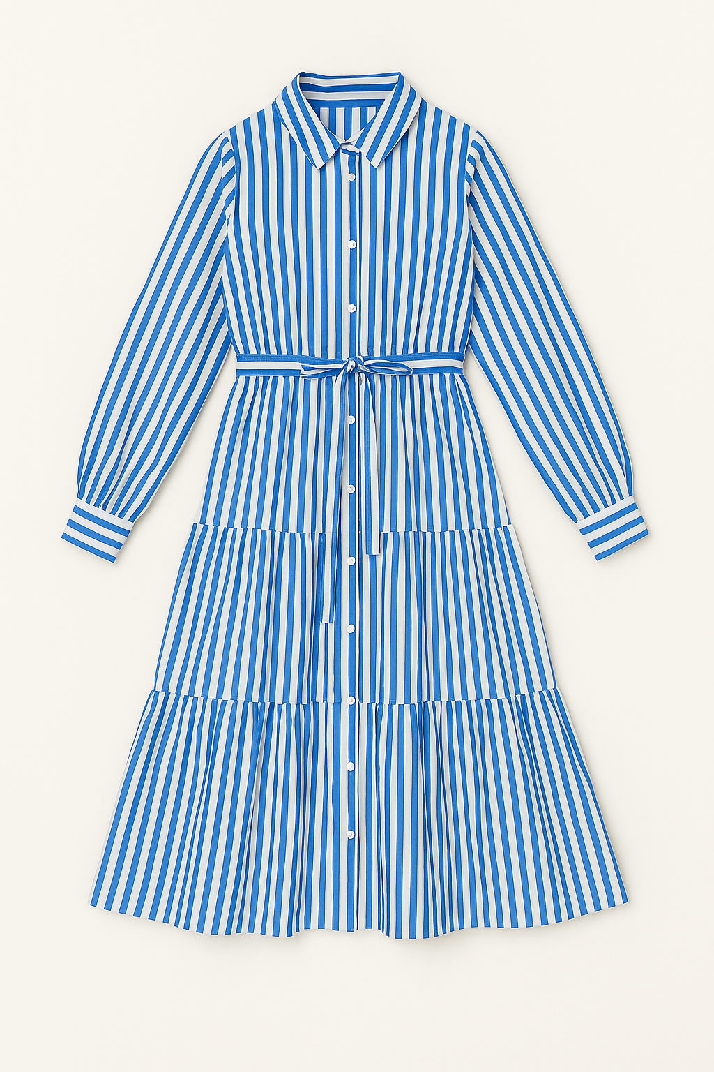 Vestido camisero de rayas fluido con cinturón