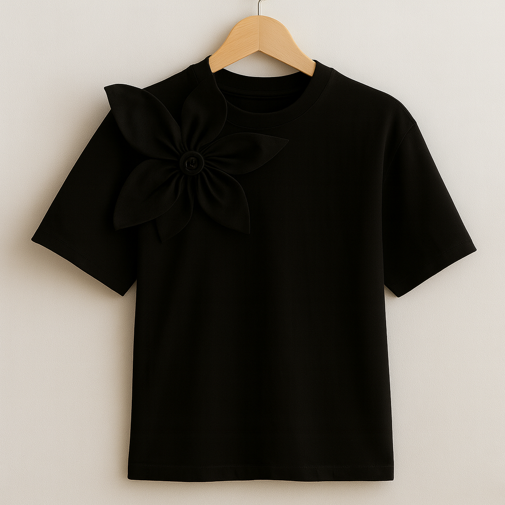 Camiseta holgada con aplique de flor