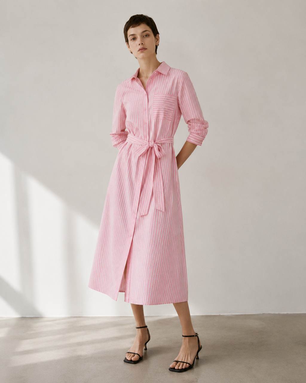 Long striped shirt dress