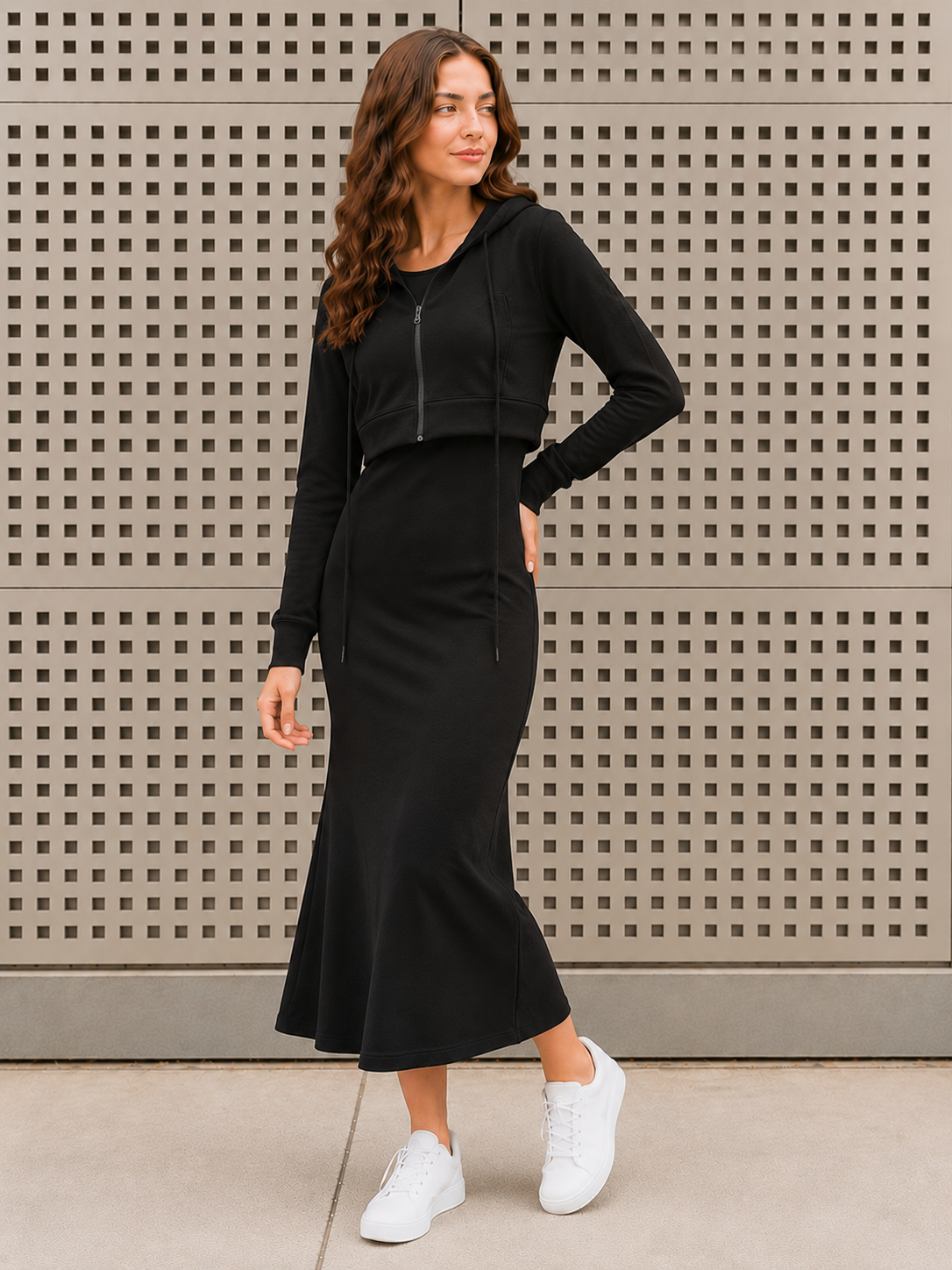 Conjunto Noir Elegance – Sudadera Corta Midi
