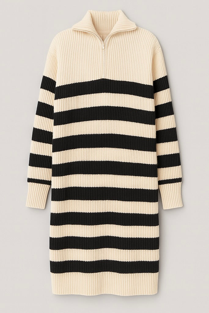 Vestido de Punto a Rayas con Cremallera