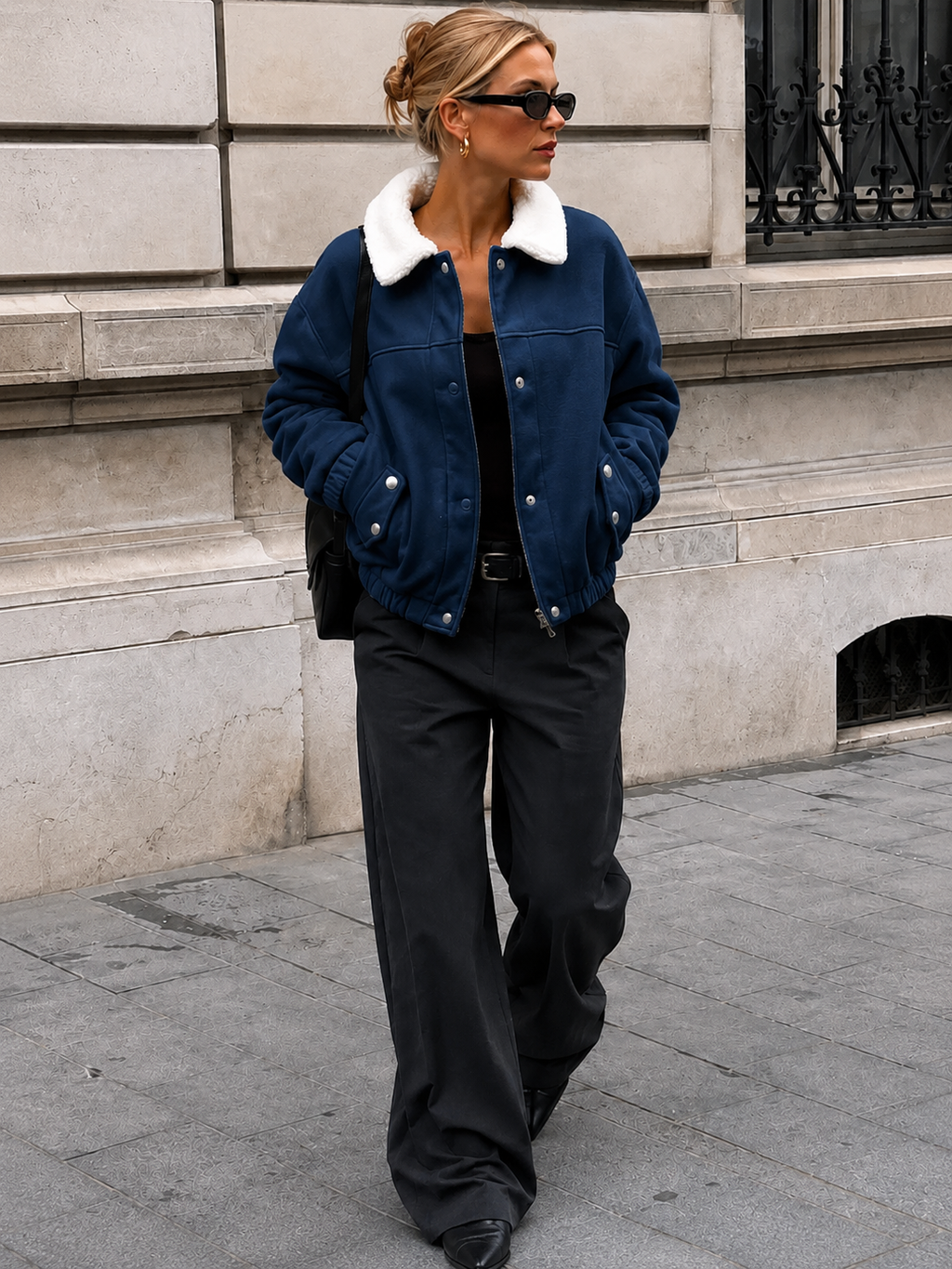 Chaqueta Bomber con Cuello de Borreguito
