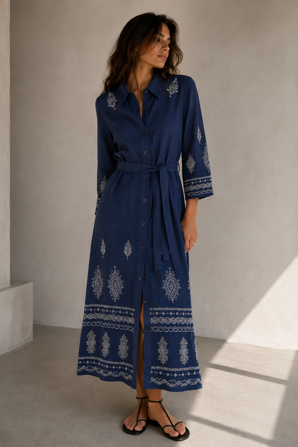 Vestido camisero bordado aura