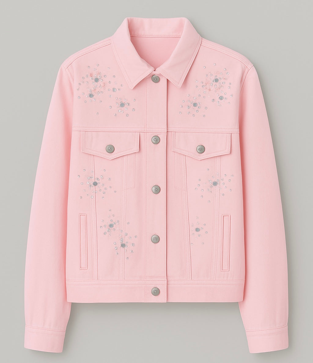 Chaqueta vaquera bordada con pedrería en tonos pastel