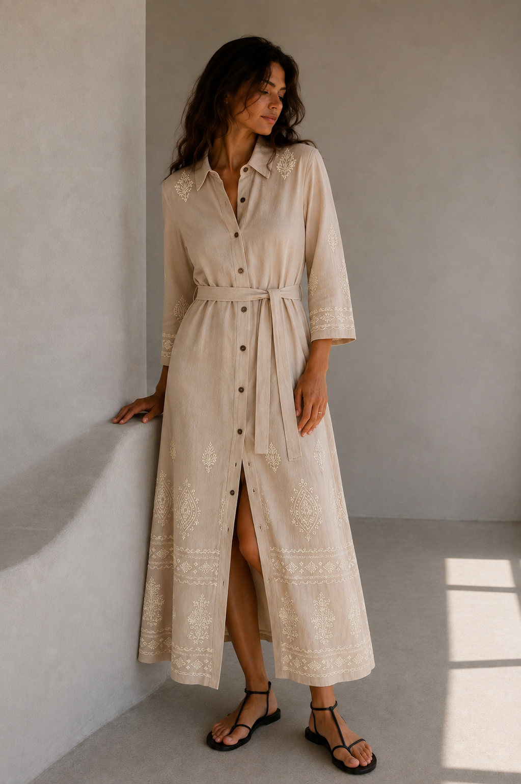 Vestido camisero bordado aura