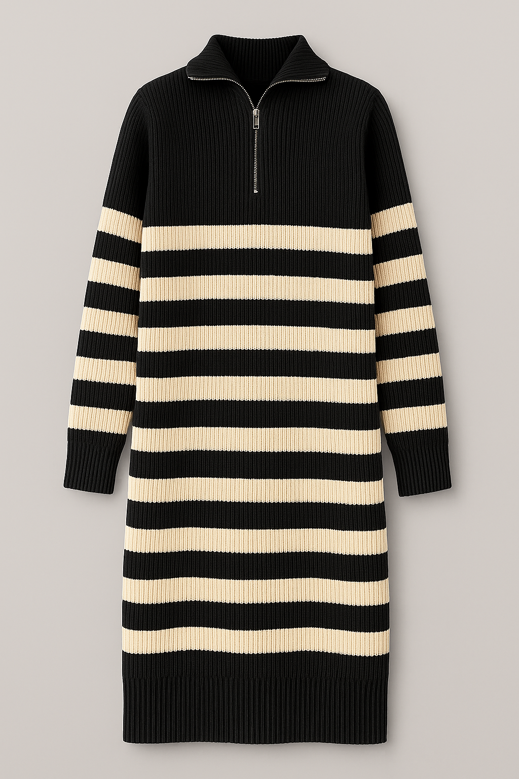 Vestido de Punto a Rayas con Cremallera