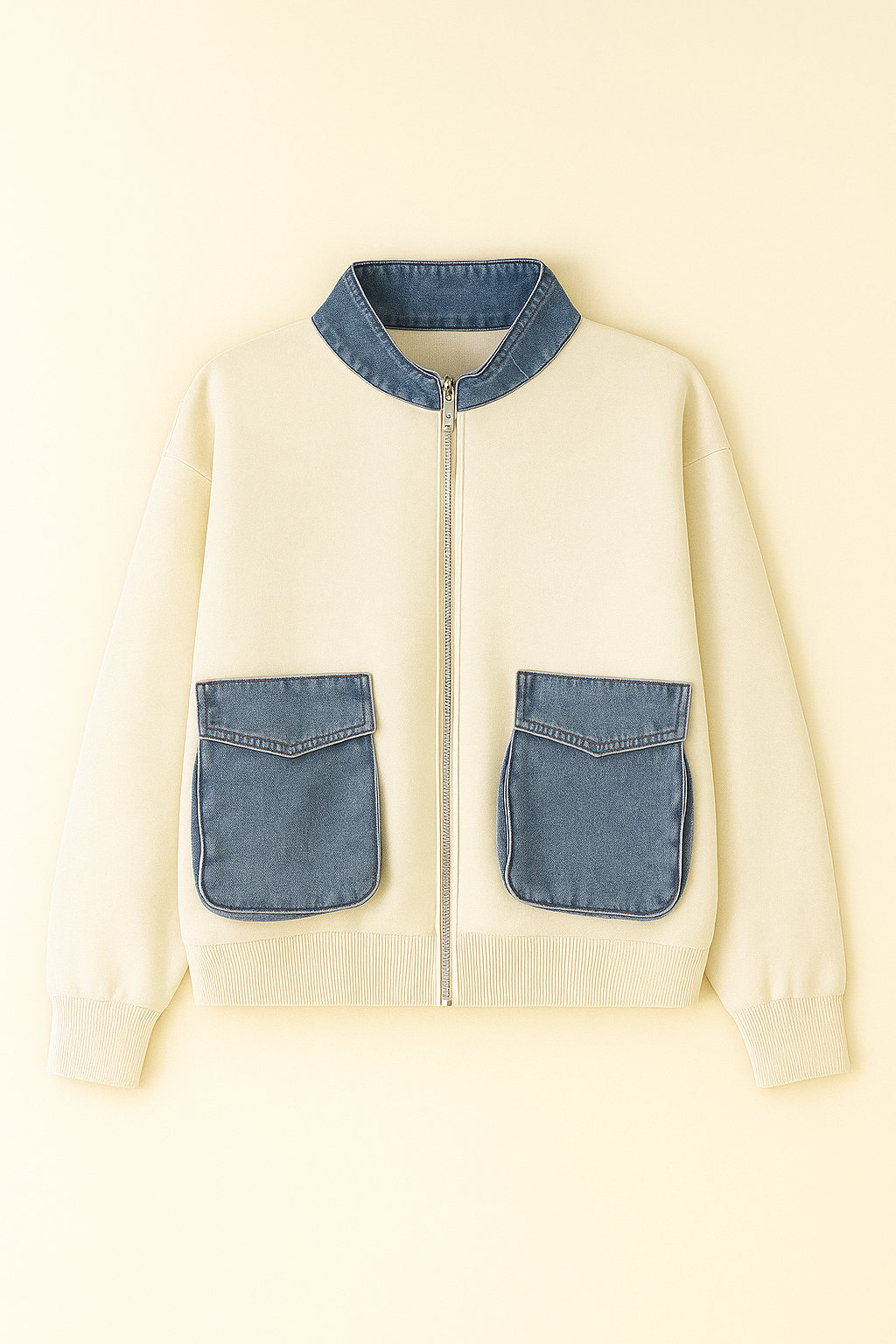 Chaqueta bomber combinada con bolsillos denim