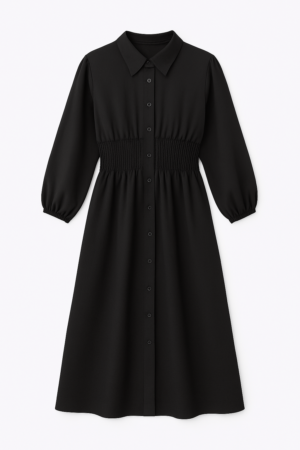 Vestido camisero midi con cintura fruncida