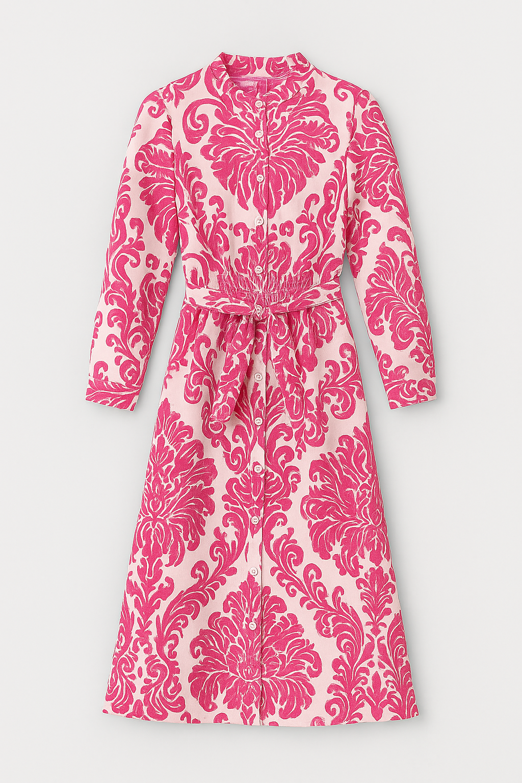 Vestido largo estampado barroco con cinturón