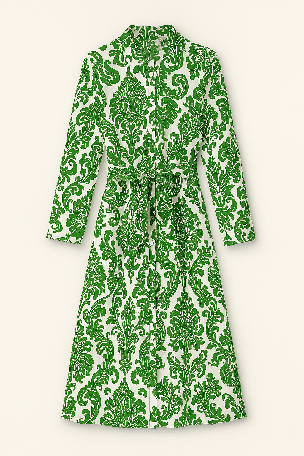 Vestido largo estampado barroco con cinturón